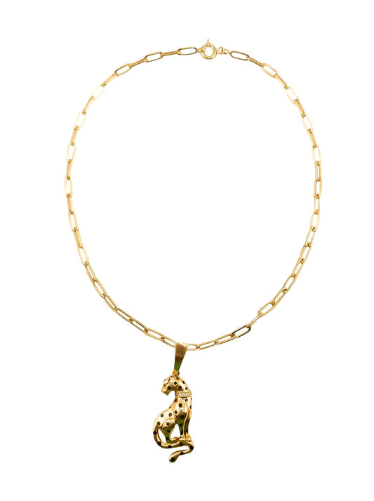 14k Gold Paperclip Necklace With Panther Pendant