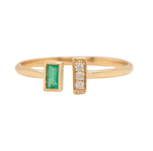 18k Gold Genuine Emerald and Diamond Ring