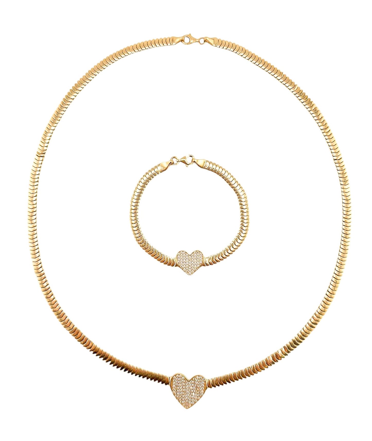 14k Gold Solid Heart Set