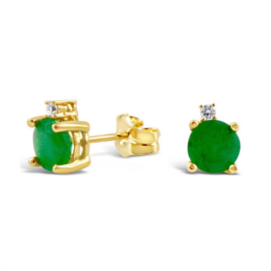 18k Gold Genuine Emerald and Diamond Earring