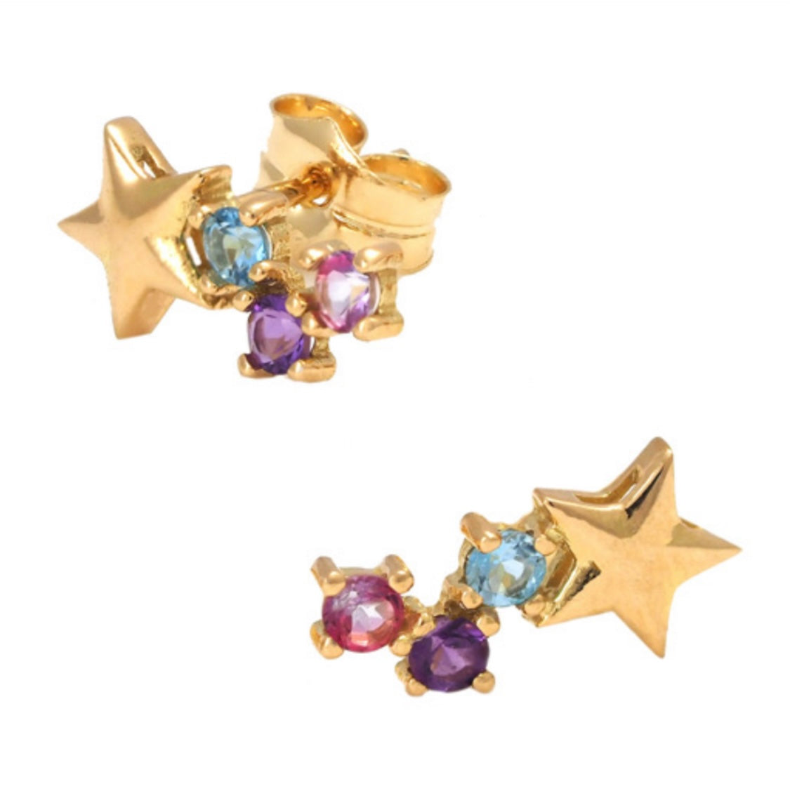 18k Gold Amathyst, Pink and Sky Topaz Earring