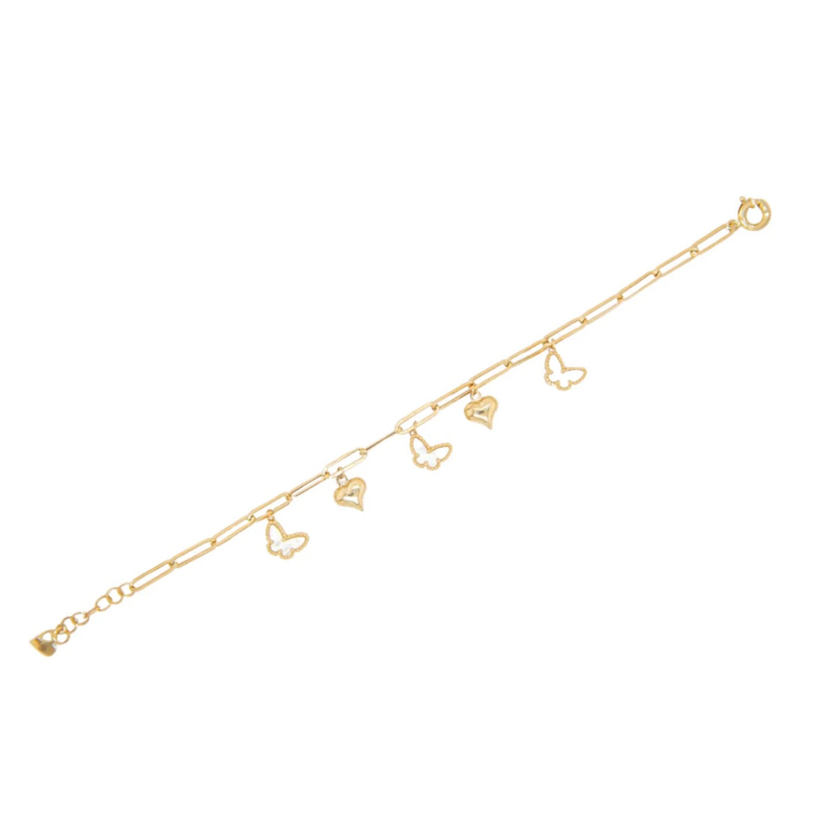 14k Paper clip Bracelet With Pendants 8in