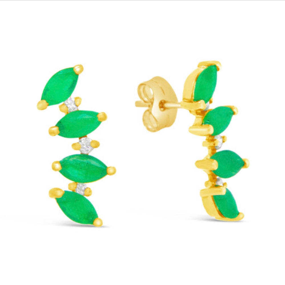 18k Gold Genuine Emerald and Diamond Earring