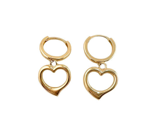 14k Gold Heart Hoops