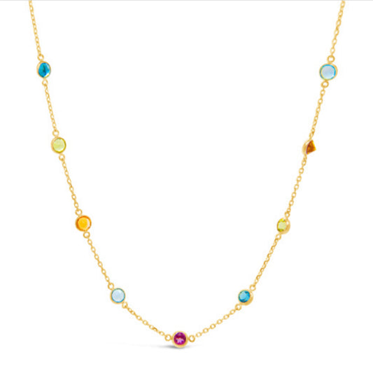 18k Gold Sky and Pink Topaz, Peridot, and Citrine Necklace