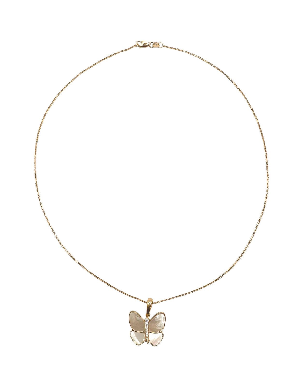 14k Gold Necklace With Solid Butterfly Pendant 18in