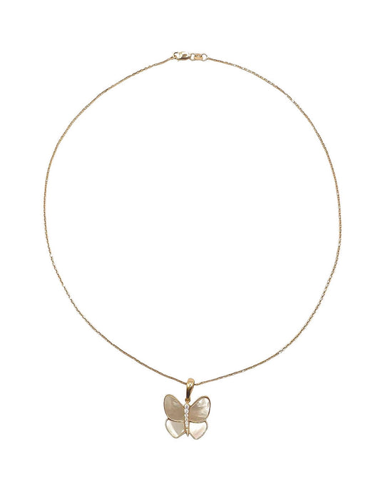 14k Gold Necklace With Solid Butterfly Pendant 18in