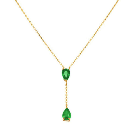 18k Gold Genuine Emerald Necklace 18”